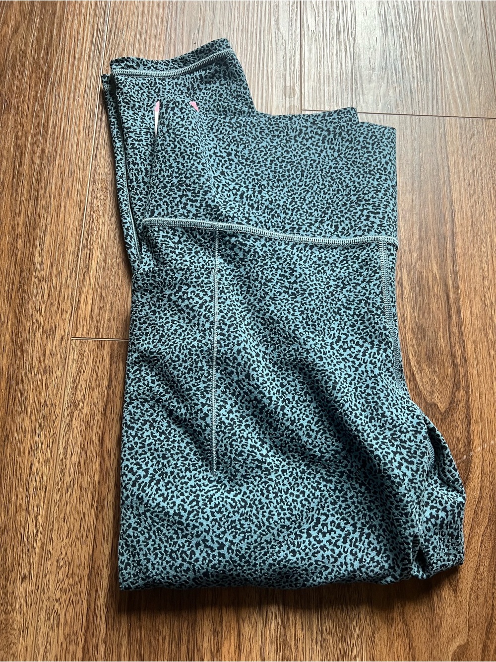 Athleta Teal and Black Leopard Textured Tights